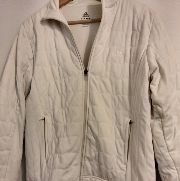 Adidas Womens Full Zip Jacket Coat Warm Soft Sporty Pockets Cream Off White L - Picture 4 of 12